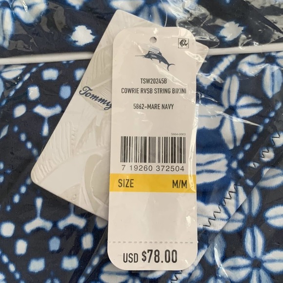 Tommy Bahama Indigo Cowrie Diamonds Reversible String Bikini Bottom in Mare Navy - Picture 6 of 7